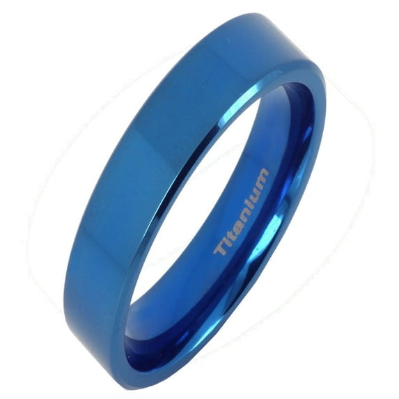 Gemini Plain Flat Comfort Fit Blue Titanium Couple Wedding Ring width 4mm US Size 10.25 Valentine's Day Gift