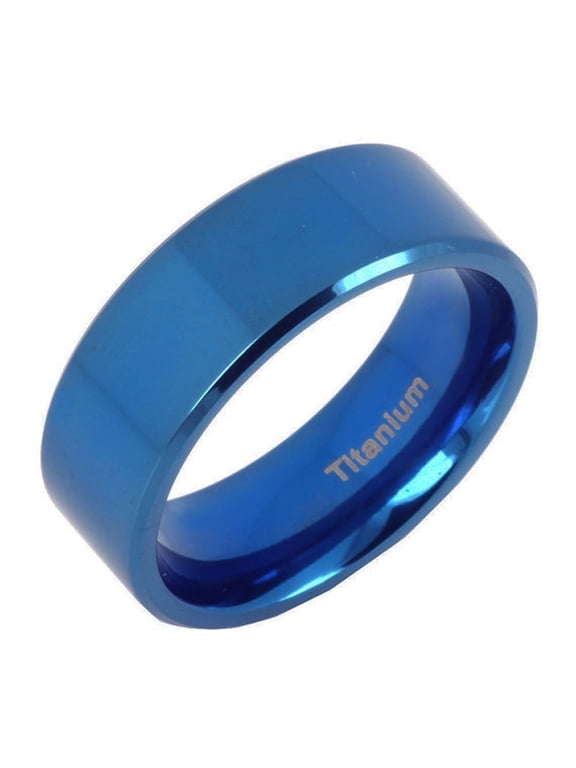 Plain Flat Comfort Fit Blue Titanium Wedding Ring width 6mm US 13.5 Valentine's Day Gift