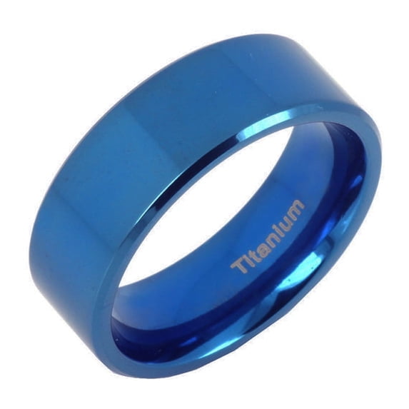 Gemini Plain Flat Comfort Fit Blue Titanium Wedding Ring width 6mm US Size 7.75 Valentine's Day Gift