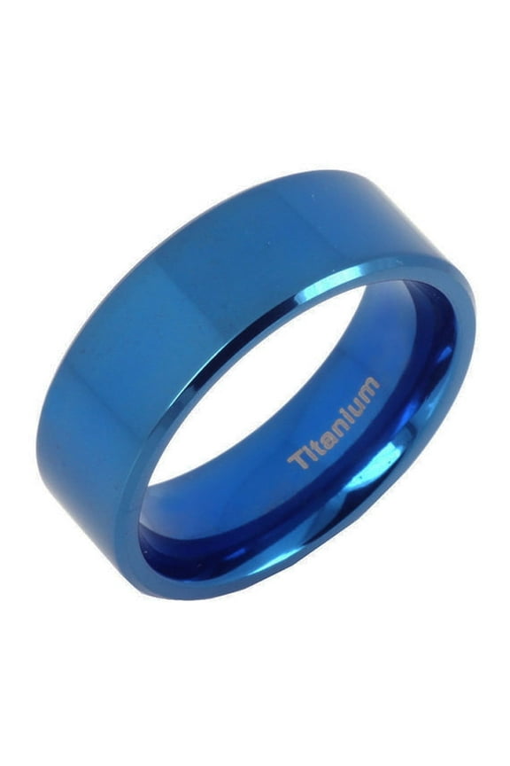 Plain Flat Comfort Fit Blue Titanium Wedding Ring width 6mm US Size 8.5 Valentine's Day Gift
