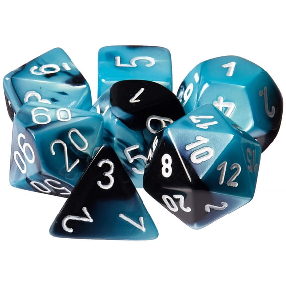 Gemini Polyhedral Black-Shell W/White 7-Die Set