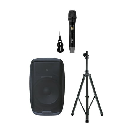 Gemini Professional Adjustable Tripod Speaker Stand with Color-Changing LEDs, 2,000-Watt Active 15-In. Bluetooth Loudspeaker & UHF Single Wireless Microphone System, 843631170786