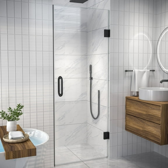 Valor Shower Door 28in.W x 72in.H Frameless Hinged Shower Door,Shower Room Glass Door with Clear Tempered Shower Glass Panel,Black