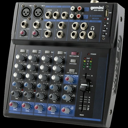 Gemini - GEM-08USB: COMPACT 8 Channel Bluetooth Mixer - Black, Blue