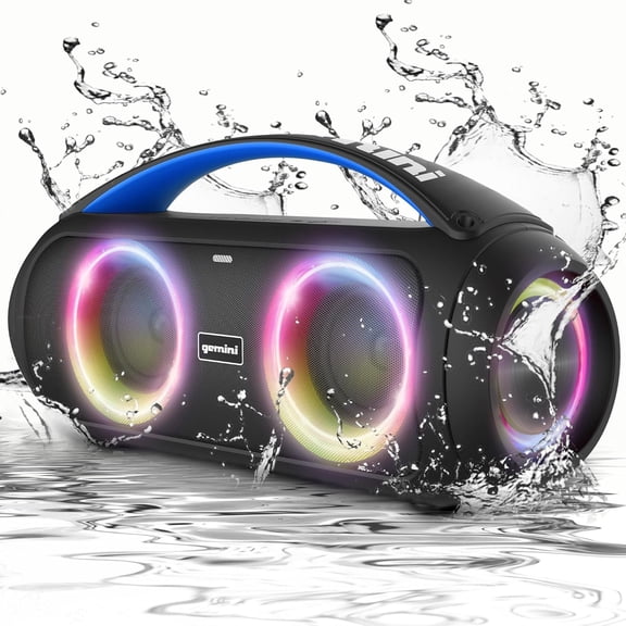 Gemini GGO-230L Portable Bluetooth Boombox Speaker with LED Lights & 7-Hour Battery