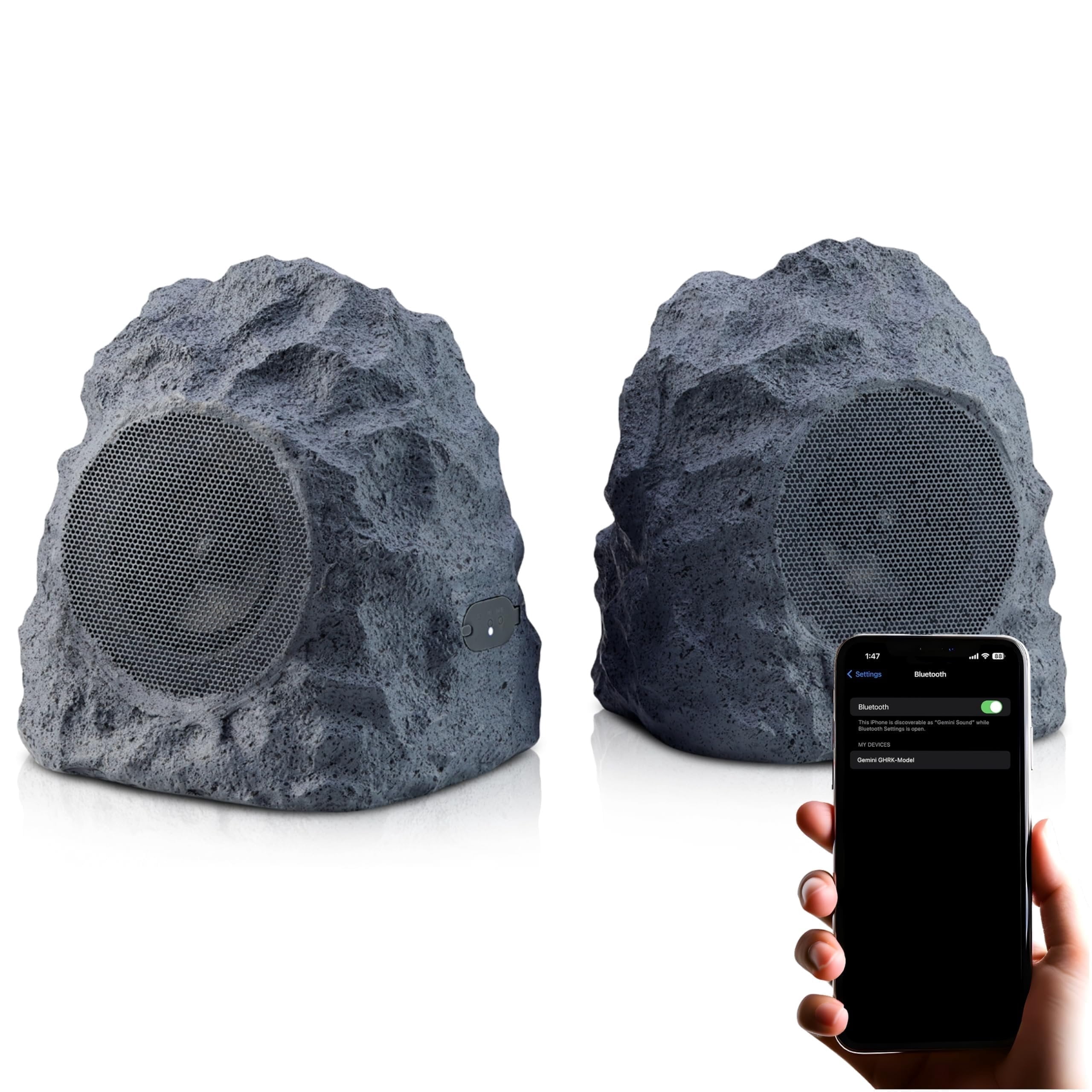 Gemini GHRK-400-PR Bluetooth TWS 40-Watt-Peak Outdoor Rock Speaker Set for Waterproof Patio Sound System, 2 Count