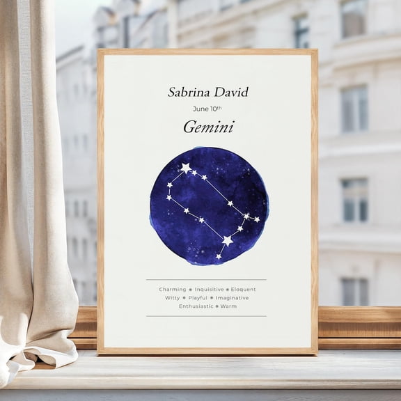 Gemini Star Astrology Baby Zodiac Chart Spiritual Poster