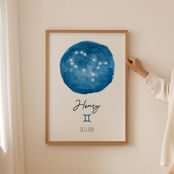 Gemini Star Map Wall Art Birth Stats Home Decor Unframed Paper Print