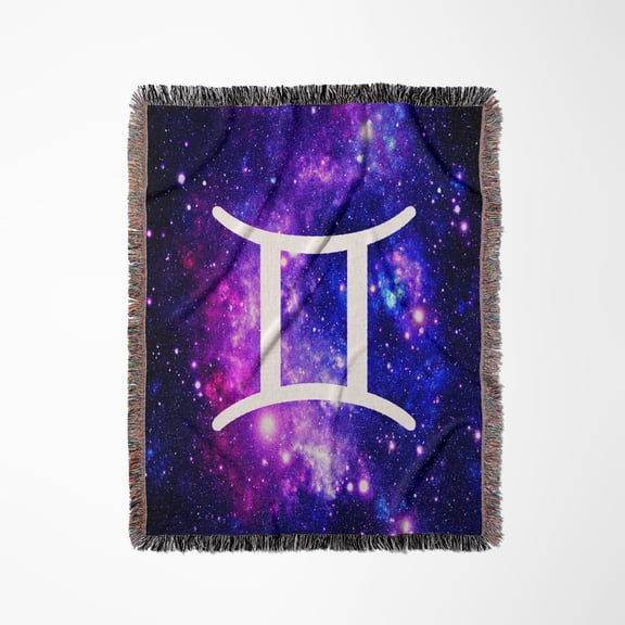 Gemini Star Sign On Purple Space Background Zodiac Horoscope Symbol, Woven Blanket