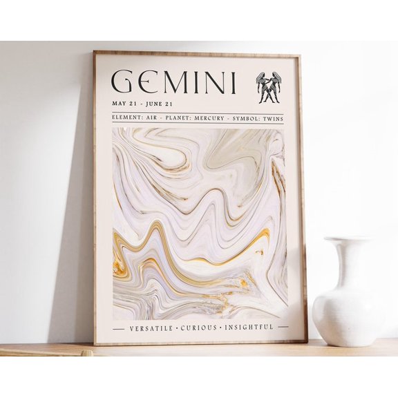 Gemini Star Sign Zodiac Astrology Wall Art Print, Unframed Paper Poster 8x10in