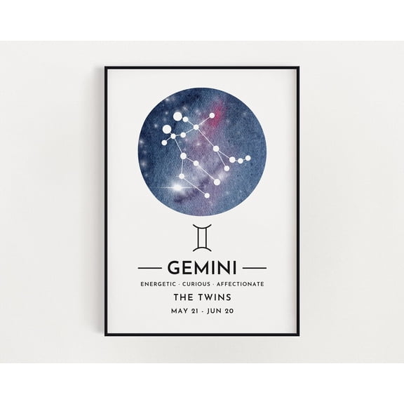 Gemini Star Wall Art, Gemini Print, Zodiac, Constellation Wall Art, Birthday Gift Home Decor #2985, Unframed Poster Size 12x18