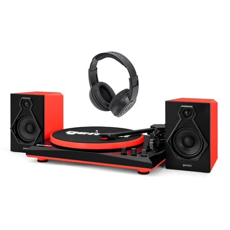 Gemini TT-900BR Vinyl Record Player Turntable+Dual Bluetooth Speakers+Headphones