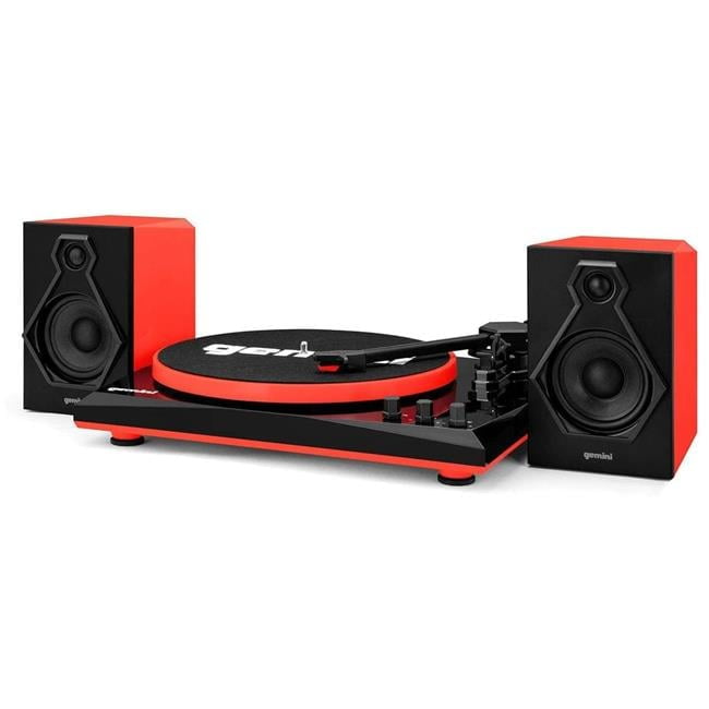 Gemini Black and Red Bluetooth Turntable with Stereo Speakers