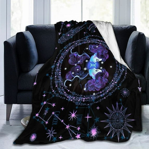 Gemini Throw Blanket Flannel Constellations Blanket Warm & Soft 12 Horoscope Astrology Throw Blankets Constellation Theme Home Décor 50"X40"