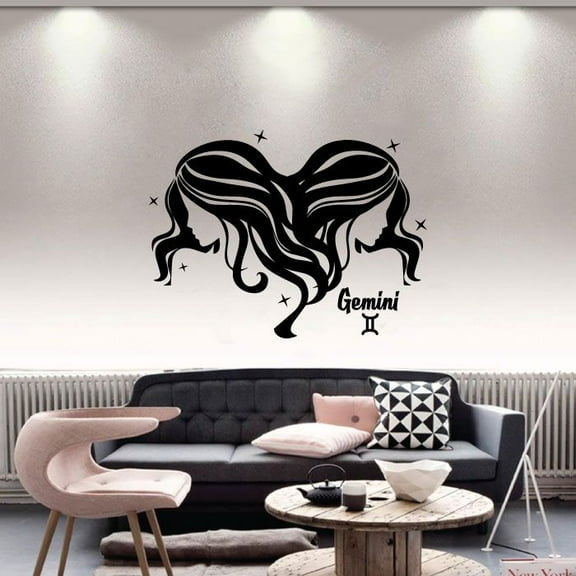 Gemini Twin Two Face Silhouette Air Sign Symbol Horoscope Astrological Chart Zodiac Signs Vinyl Wall Art Sticker Wall Decal For Home Room Wall Office Living Room Wall Decoration Decal Size(30x30 inch)