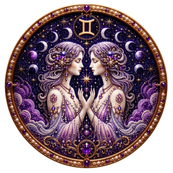 Gemini Twins Zodiac 5D Diamond Painting Kit for Adults DIY Rhinestone Art Embroidery Set Astrology Wall Decor Stress Relief Gem Art Hobby Kit for Beginners Star Sign Creative Holiday Gift