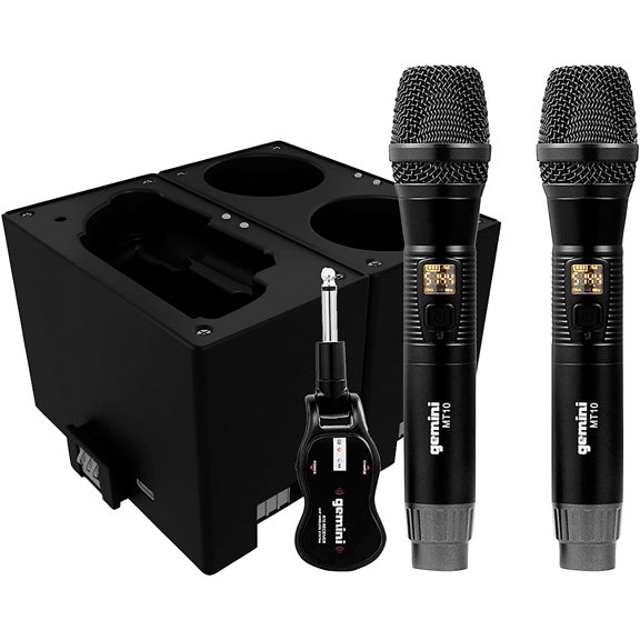 Gemini UHF Dual Wireless Microphone System With Charging Docks for Transmitter & Microphone Batteries