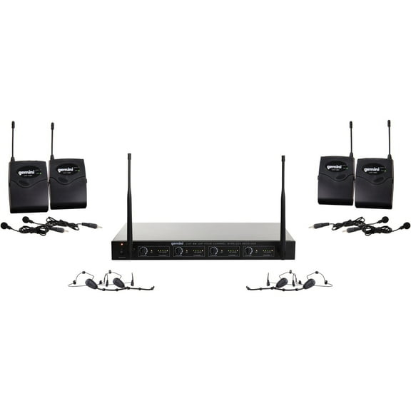 Gemini Professional Audio Equipment UHF-04HL 4 Channel Wireless Microphone System with 4 Portable Headset Lavaliers