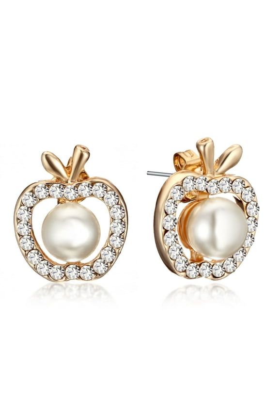Unique Women's Jewelry Gold Filled Pearl Swarovski Crystal Stud Earrings Valentine's Day Gifts Gm127 15mm