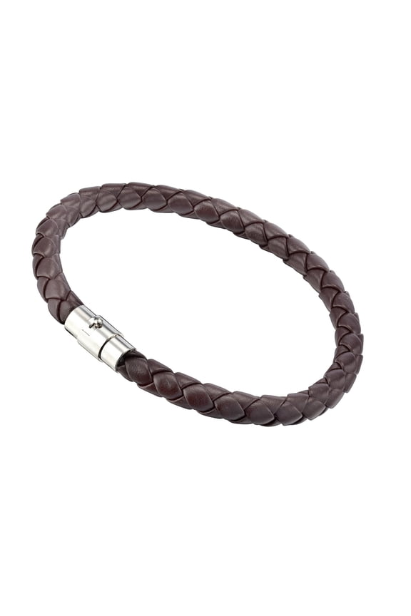 Unisex Genuine Leather Braided Stainless Steel Wristband Bracelet Valentine's Day Men Women Gm001 7" Brown