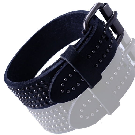 Gemini Unisex Genuine Leather With Studs Wristband Bracelets Valentine's Day Men Women Teens Gm088 6"-7.5" Black