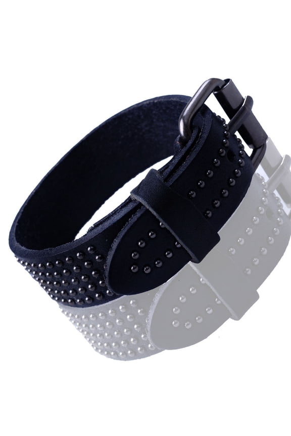 Unisex Genuine Leather With Studs Wristband Bracelets Valentine's Day Men Women Teens Gm088 6"-7.5" Black