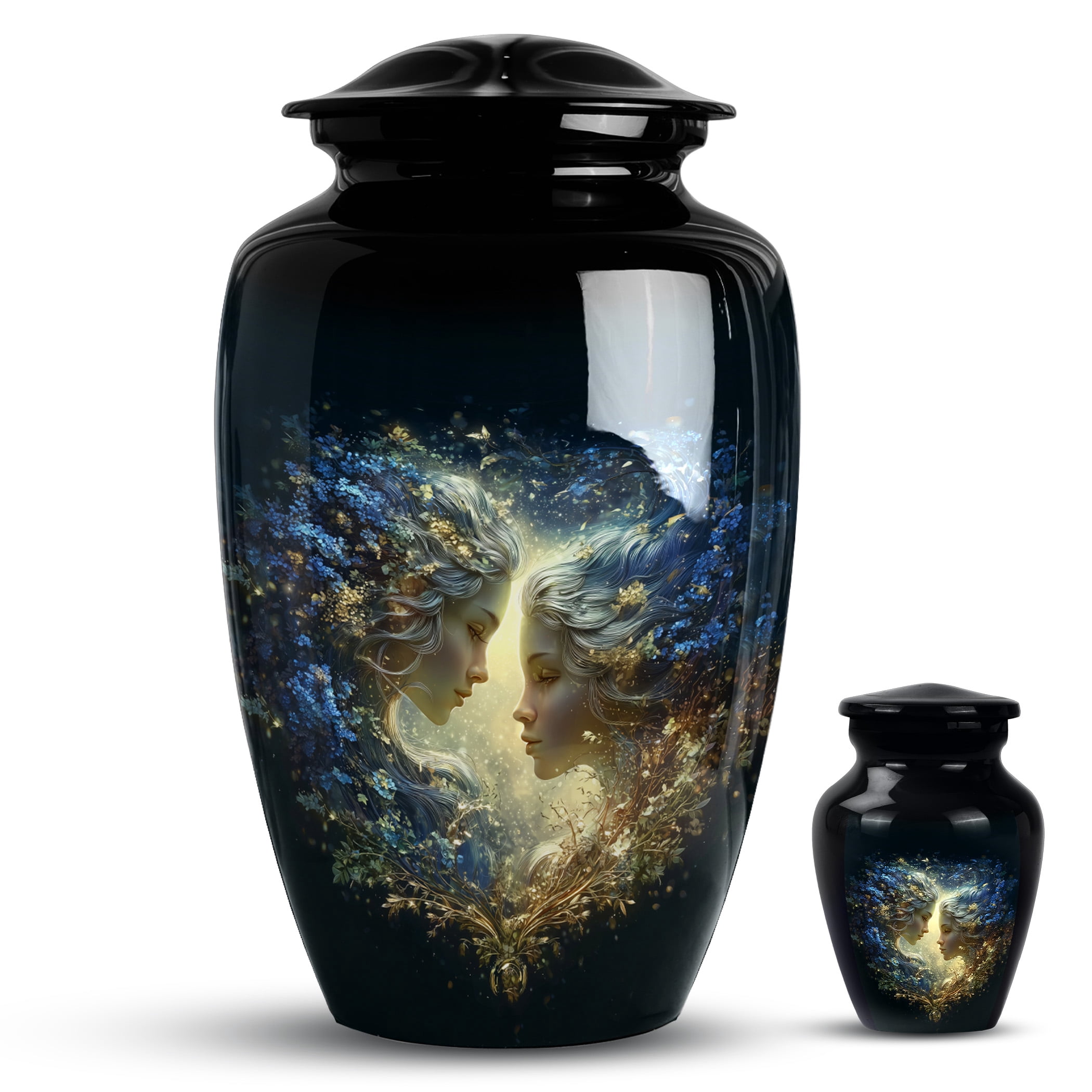 Gemini Urn for Ashes for Men, Large Funeral Urn for Human Ashes Female, Mini Keepsake Urns for Women, Cremation Urns for Adult Mom & Dad (Size:- 10" 1 Pc, 3" 2 Pc)