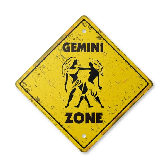Gemini Vintage Crossing Sign Zone Xing | Indoor/Outdoor Plastic | 14" Tall rustic zodiac horoscope birthday mythology symbol