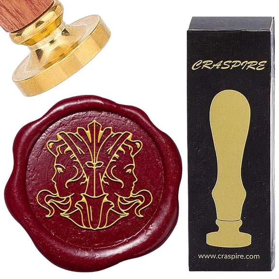 Gemini Wax Stamp Constellation Vintage Retro June Sealing Wax Stamps 30mm Removable Brass Head with Wood Handle Decorative Seals Stamper