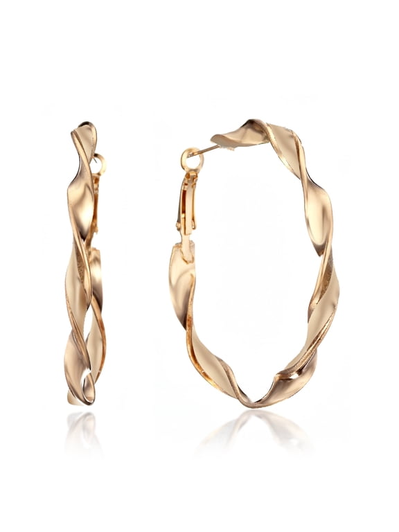 Women Jewellery Large Twisted Infinity Large Hoop Earrings Gm150 2" inches Color:Yellow Gold