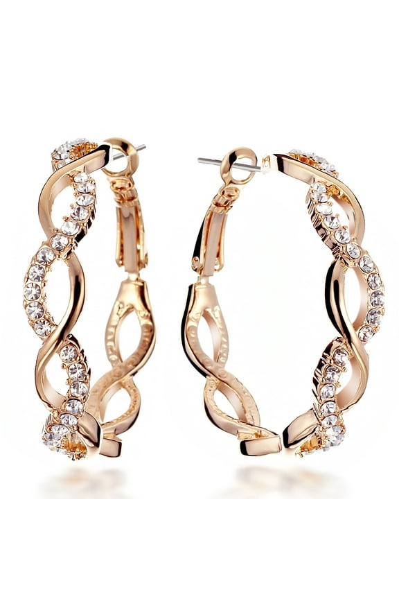 Women's 18K Filled Swarovski Zirconia Round Big Hoop Pierced Earrings for Women birthday Gift Idea Gm045Rg , Size: 4cm Diameter