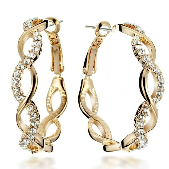 Gemini Women's 18K Gold Filled Crystal Big Round Hoop Pierced Earrings Valentine's Day Gifts Gm045Yg 1.5 inches