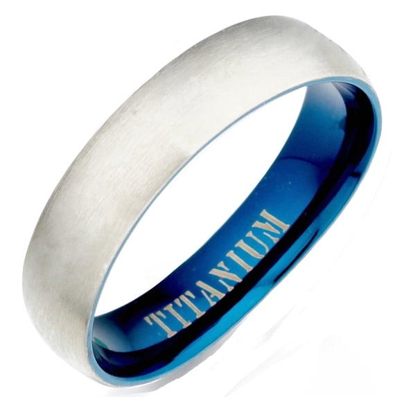 Gemini Women's Blue Two Tone Matte & Polish Anniversary Titanium Wedding Ring 5mm US Size 8.75 Valentine's Day Gift
