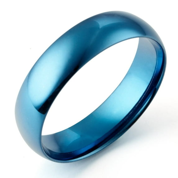 Gemini Women's Dome Blue Anniversary Promise Wedding Titanium Ring width 4mm US Size 8.75 Valentine's Day Gift