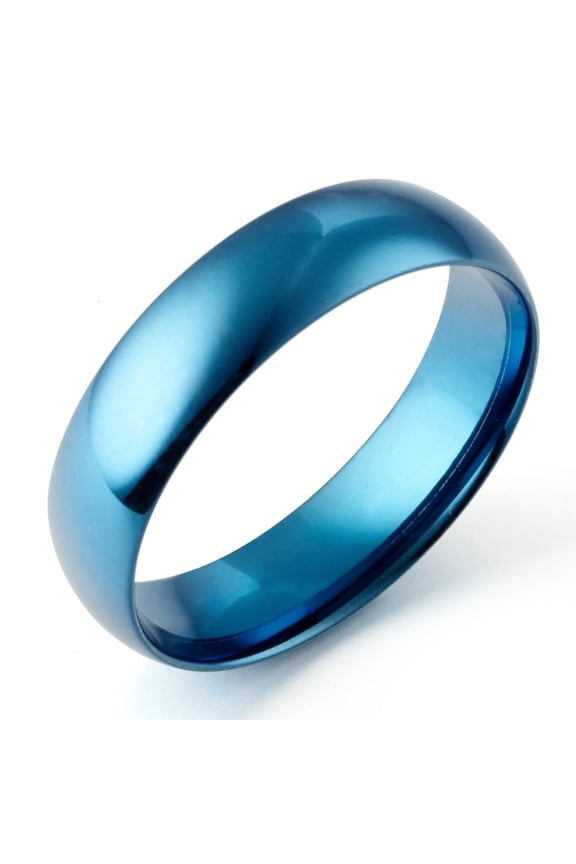 Women's Dome Blue Anniversary Promise Wedding Titanium Ring Width 4mm Valentine's Day Gift