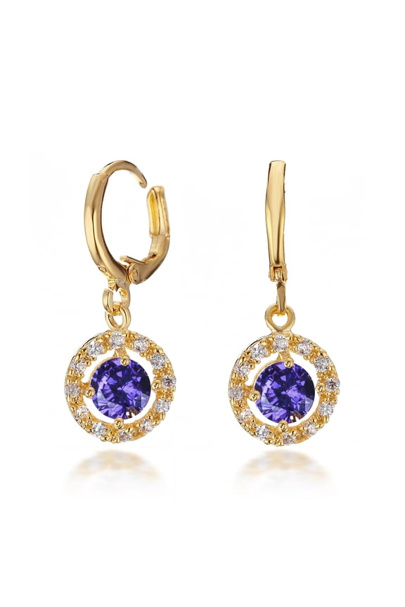 Women's Jewelry 18K Gold Filled Cubic Zirconia & Created Amethyst Hoop Dangle Earrings Gm188 , Color: Amethyst