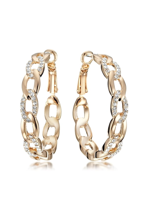 Women Jewelry 18K Gold Fill Swarovski Big Round Hoop Pierce Earring Gift Sz 4cm Yellow Gold