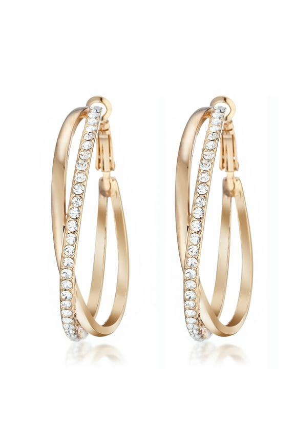 Women's Jewerly 18K Yellow Gold Plated Big Round Hoop Swarovski Crystal Pierced Earrings Gm032Rg , Size: 5cm Color: Yellow Gold