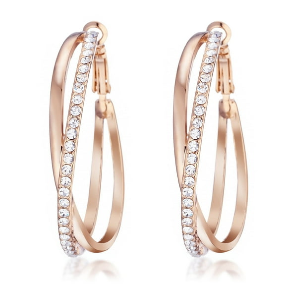Gemini Women's Jewerly 18k Rose Gold Filled CZ Diamonds Hoop Earrings Valentine's Day Gifts Gm032Rg 1.5 inches