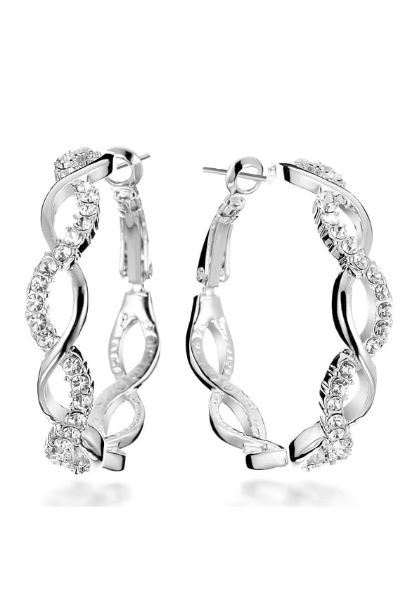 Women's Jewerly Platinum White Gold Filled Swarovski Crystal Hoop Earrings Valentine's Day Gifts Gm045Wg 1.5 inches