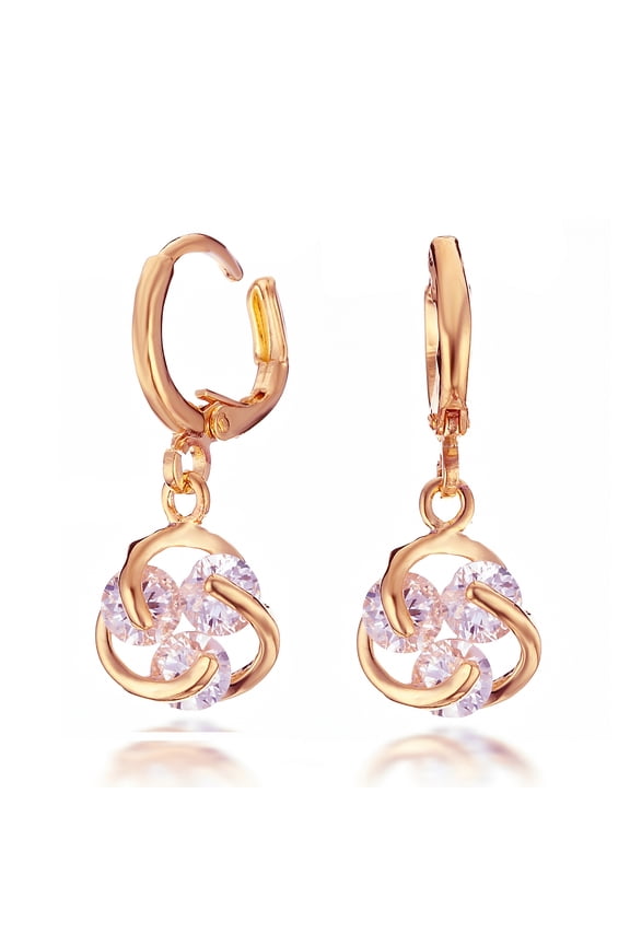 Women's Rose gold filled Swarovski Cubic Zirconia Huggie Earring for Ladies Birthday Gifts Gm065, Color Rose Gold