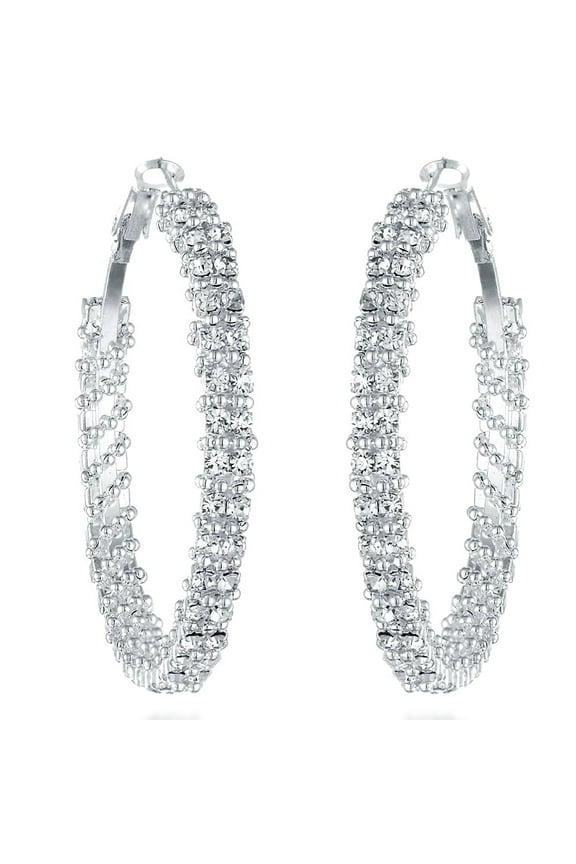 Women's Silver Plated CZ Diamonds Big Large Hoop Party Wedding Earring Valentine's Day Gifts Gm008 1.5 inches