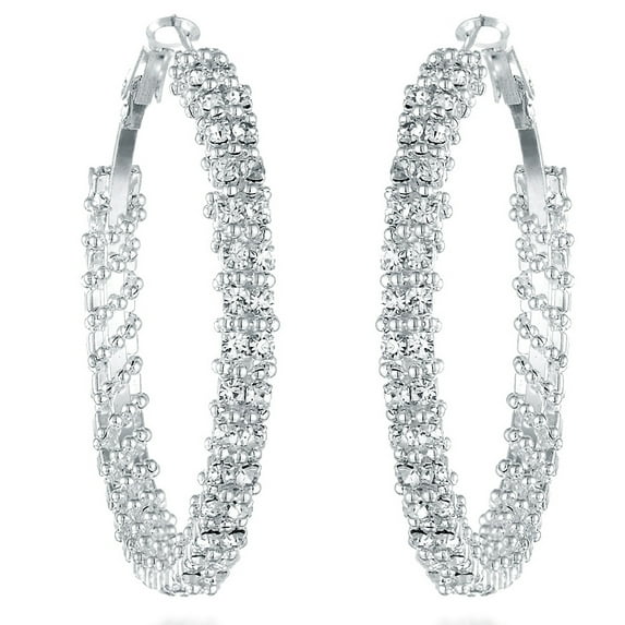 Gemini Women's Silver Plated Swarovski Crystal Big Large Round Hoop Earring Gm008 , Size: 2 inches , Color: Silver