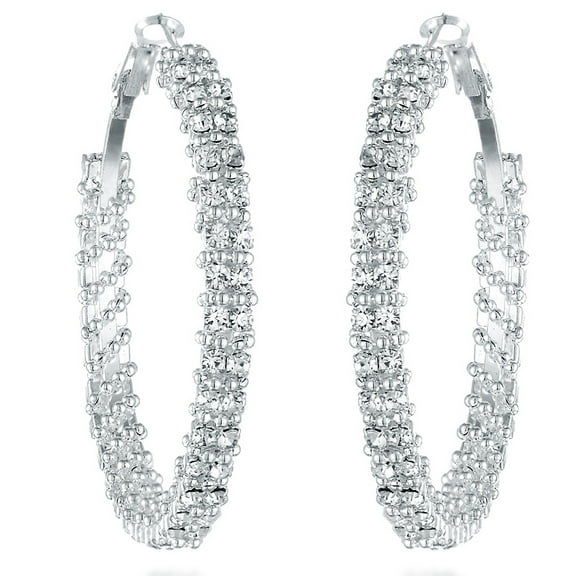 Gemini Women's Silver Plated Swarovski Crystal Big Large Round Hoop Earring Gm008 , Size: 2 inches , Color: Silver