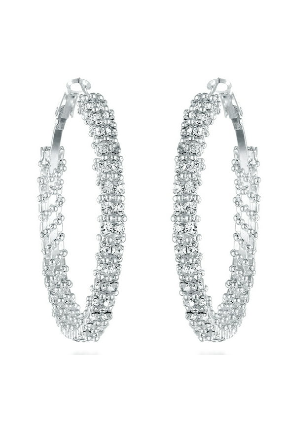 Women's Silver Plated Swarovski Crystal Big Large Round Hoop Earring Gm008 , Size: 2 inches , Color: Silver