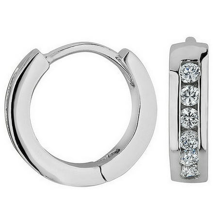 Gemini Women's White Gold Filled Channel Set Zirconia Hinged Hoop Earrings Valentine's Day Gifts GM083