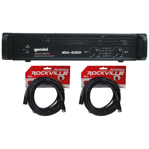 Gemini XGA-4000 4000w Pro DJ/PA Live Sound Power Amplifier+XLR Cables XGA4000