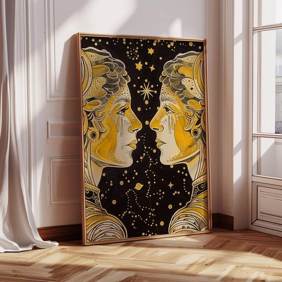 Gemini Zodiac Astrology Art Print May June Birthday Sign, Unframed Canvas 16x20in