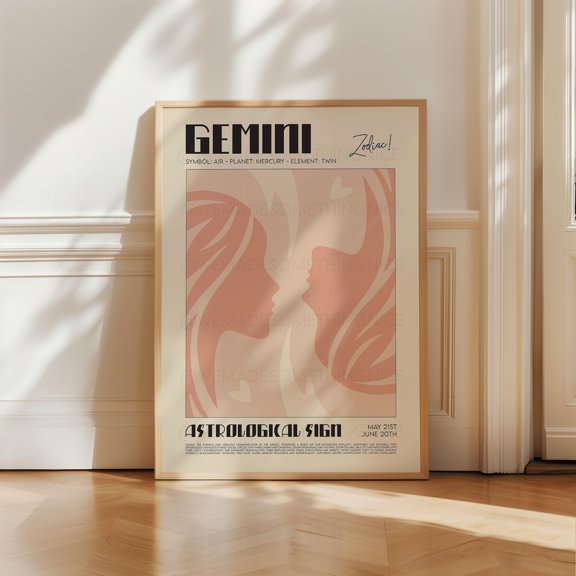 Gemini Zodiac Astrology Celestial Star Sign Wall Decor Unframed Paper Print