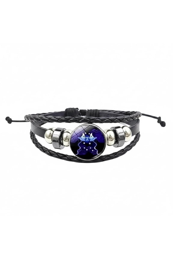Gemini Zodiac Bracelet Leather Braided Multilayer Adjustable Wristband Mithun Rashi Astrology Sign Charm Bracelet for Men Women Fashion Jewelry Gift Daily Wear Accessory